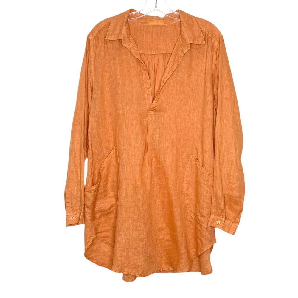 CP Shades Teton Popover Tunic Small 100% Linen Satsuma Orange Lagenlook Coastal